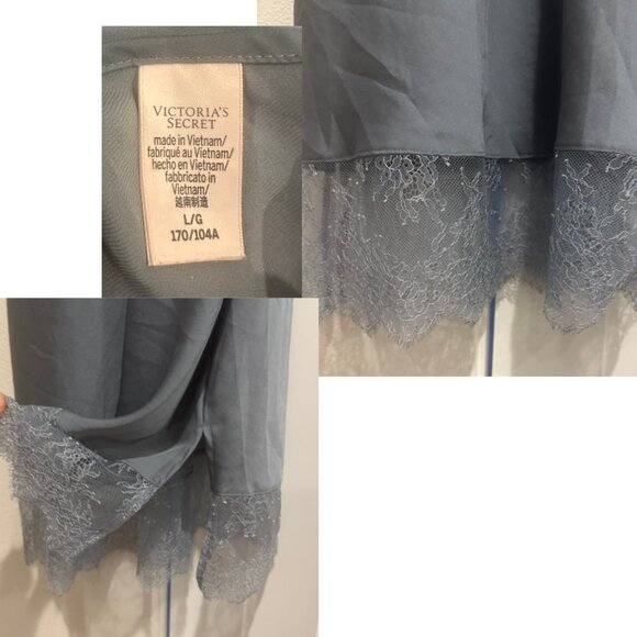 Victoria's Secret Blue Grey Gray Satin Midi Lace Trim Slip Size Large - Picture 5 of 5